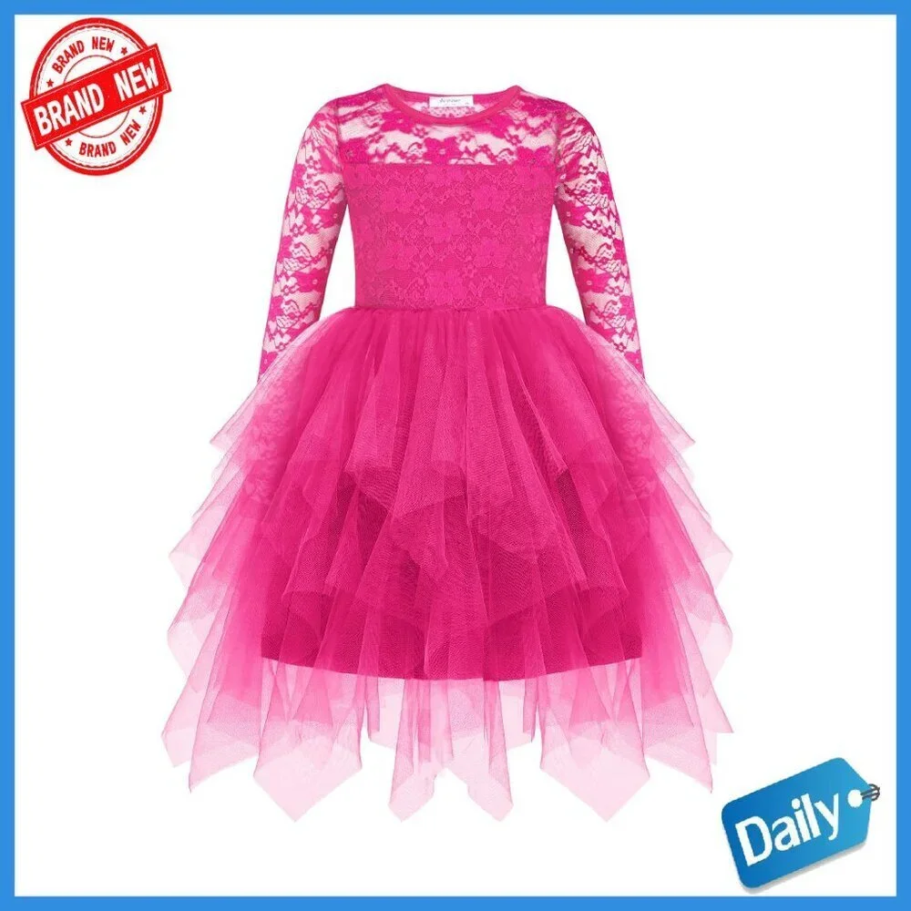 Toddler Flower Girl Dress Long Sleeve Tutu Tulle Party Wedding